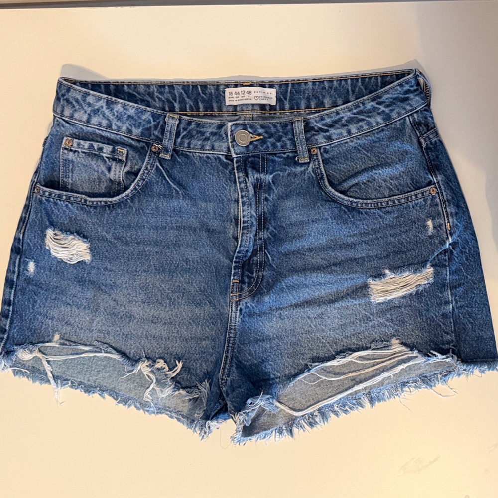 Blue Distressed Denim Shorts
